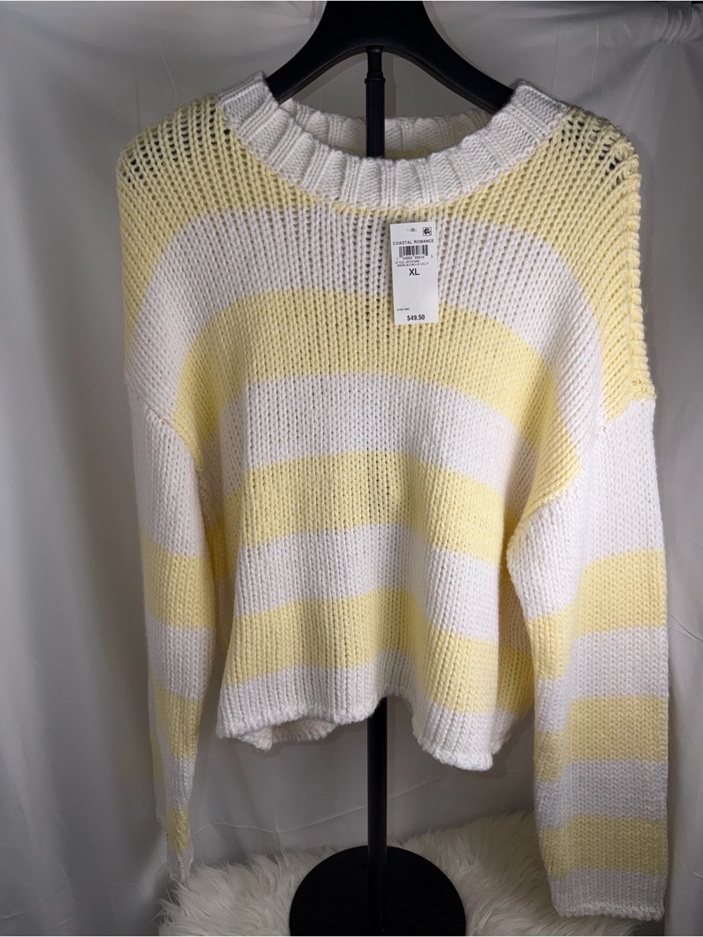 Oversized Yellow & White Stripe Knit Sweater XL - Picture 6 of 10